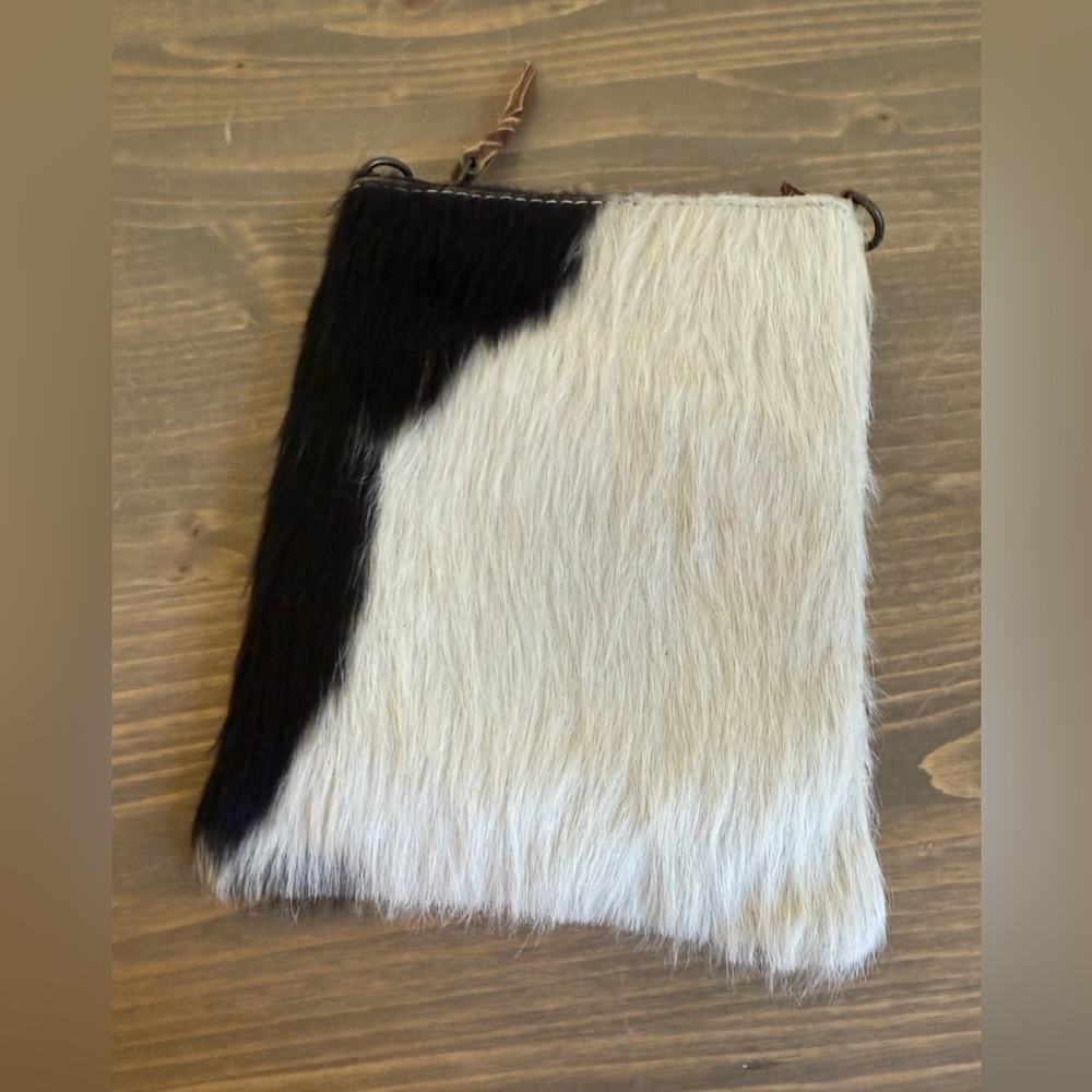 American Darling Black and White Haircalf Crossbody Pouch with Strap Rings